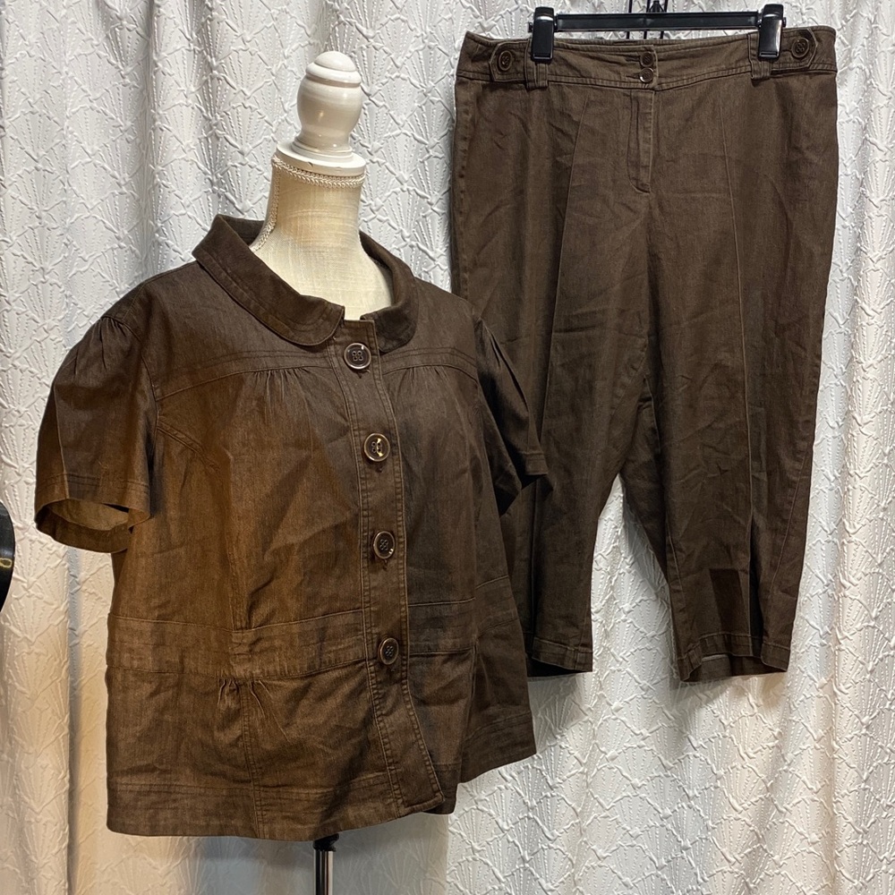 Cato Brown size 18/20W Capris‎ and Jacket Set denim look dressy classy casual